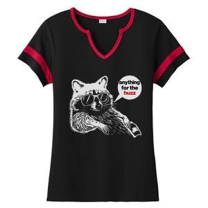 Anything For Huzz Funny Meme Racoon Humorous Sarcastic Joke Ladies Halftime Notch Neck Tee