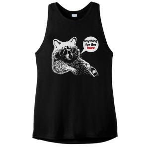 Anything For Huzz Funny Meme Racoon Humorous Sarcastic Joke Ladies PosiCharge Tri-Blend Wicking Tank