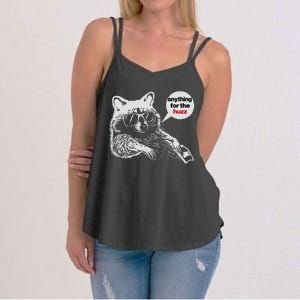 Anything For Huzz Funny Meme Racoon Humorous Sarcastic Joke Women's Strappy Tank