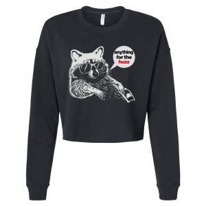 Anything For Huzz Funny Meme Racoon Humorous Sarcastic Joke Cropped Pullover Crew