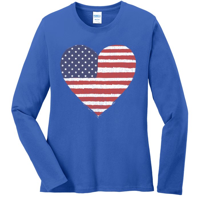 American Flag Heart Stars And Stripes Graphic Gift Ladies Long Sleeve Shirt