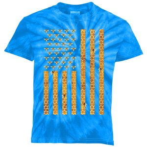 American Flag Honeycomb Honey Bees Beekeeping Beekeeper Gift Kids Tie-Dye T-Shirt