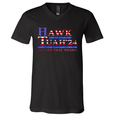 American Flag Hawk Tush Spit On That Thang Parody Gift V-Neck T-Shirt