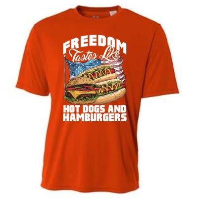 American Flag Hot Dogs And Burgers Bbq Patriotic 4th Of July Gift Cooling Performance Crew T-Shirt