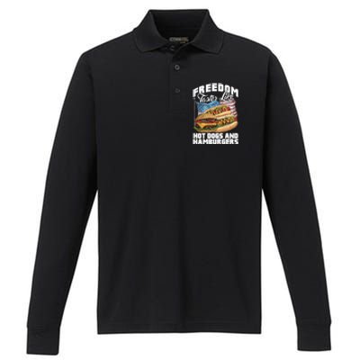 American Flag Hot Dogs And Burgers Bbq Patriotic 4th Of July Gift Performance Long Sleeve Polo