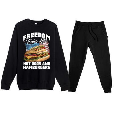 American Flag Hot Dogs And Burgers Bbq Patriotic 4th Of July Gift Premium Crewneck Sweatsuit Set