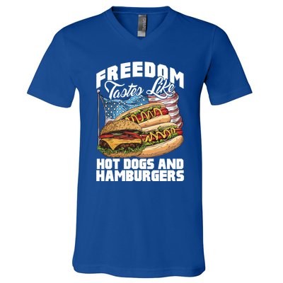 American Flag Hot Dogs And Burgers Bbq Patriotic 4th Of July Gift V-Neck T-Shirt