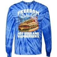 American Flag Hot Dogs And Burgers Bbq Patriotic 4th Of July Gift Tie-Dye Long Sleeve Shirt