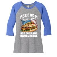 American Flag Hot Dogs And Burgers Bbq Patriotic 4th Of July Gift Women's Tri-Blend 3/4-Sleeve Raglan Shirt