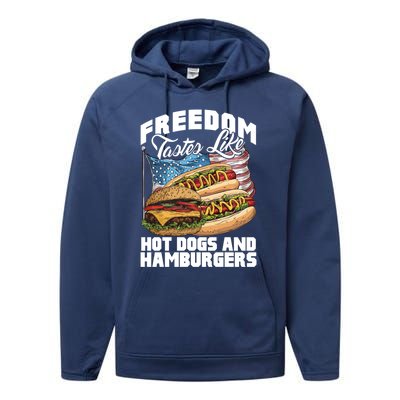 American Flag Hot Dogs And Burgers Bbq Patriotic 4th Of July Gift Performance Fleece Hoodie