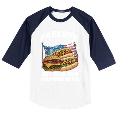 American Flag Hot Dogs And Burgers Bbq Patriotic 4th Of July Gift Baseball Sleeve Shirt