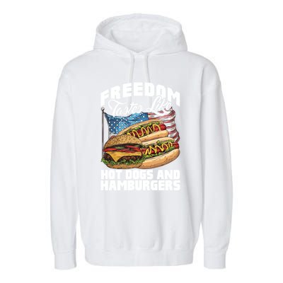 American Flag Hot Dogs And Burgers Bbq Patriotic 4th Of July Gift Garment-Dyed Fleece Hoodie