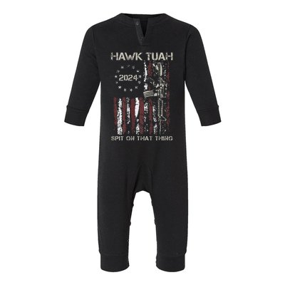 American Flag Hawk Tuah 24 Spit On That Thang Infant Fleece One Piece