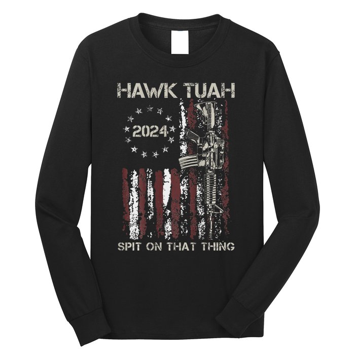 American Flag Hawk Tuah 24 Spit On That Thang Long Sleeve Shirt