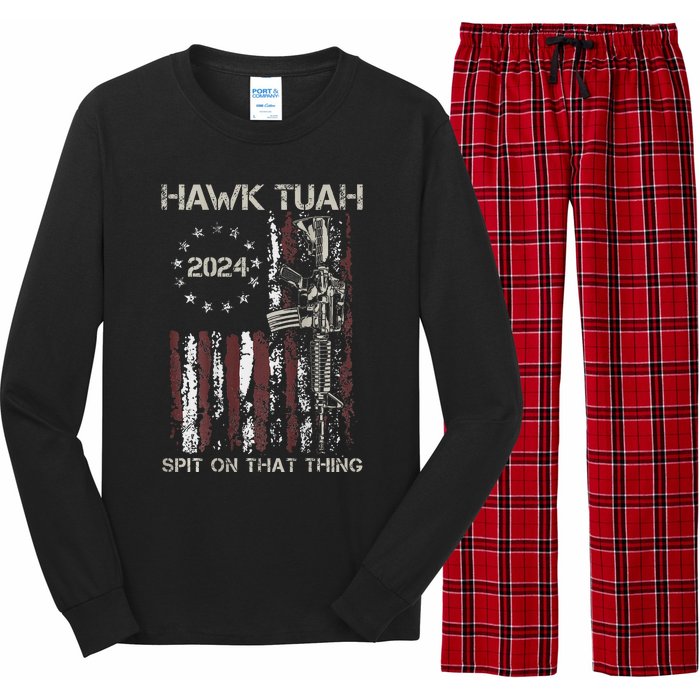 American Flag Hawk Tuah 24 Spit On That Thang Long Sleeve Pajama Set