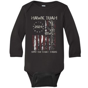 American Flag Hawk Tuah 24 Spit On That Thang Baby Long Sleeve Bodysuit