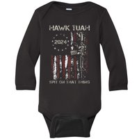 American Flag Hawk Tuah 24 Spit On That Thang Baby Long Sleeve Bodysuit