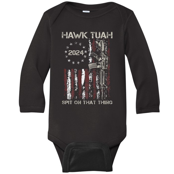 American Flag Hawk Tuah 24 Spit On That Thang Baby Long Sleeve Bodysuit