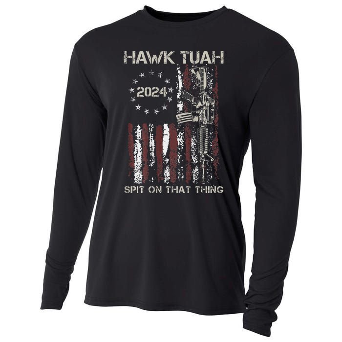 American Flag Hawk Tuah 24 Spit On That Thang Cooling Performance Long Sleeve Crew