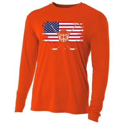 American Flag Hockey Hockey Gift Cooling Performance Long Sleeve Crew