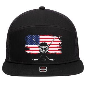 American Flag Hockey Hockey Gift 7 Panel Mesh Trucker Snapback Hat