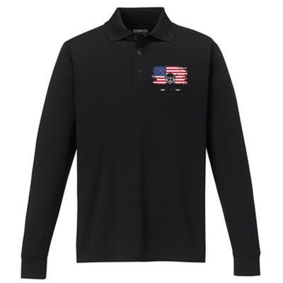 American Flag Hockey Hockey Gift Performance Long Sleeve Polo