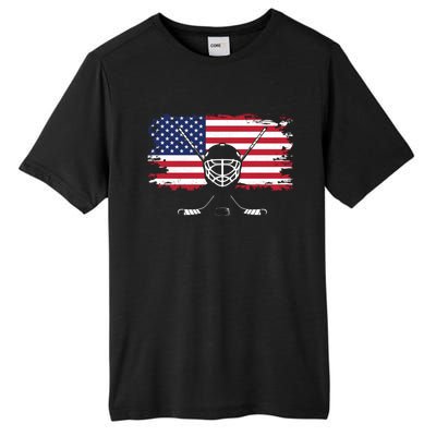 American Flag Hockey Hockey Gift Tall Fusion ChromaSoft Performance T-Shirt