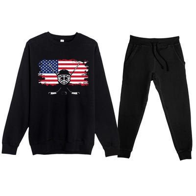 American Flag Hockey Hockey Gift Premium Crewneck Sweatsuit Set