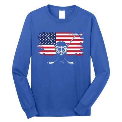 American Flag Hockey Hockey Gift Long Sleeve Shirt