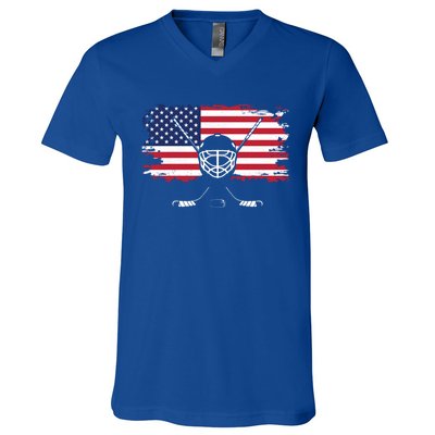 American Flag Hockey Hockey Gift V-Neck T-Shirt