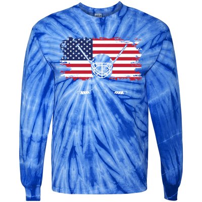 American Flag Hockey Hockey Gift Tie-Dye Long Sleeve Shirt