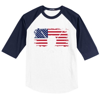 American Flag Hockey Hockey Gift Baseball Sleeve Shirt