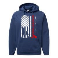 American Flag Hockey Dad Ice Hockey Gift For Winter Sports Performance Fleece Hoodie