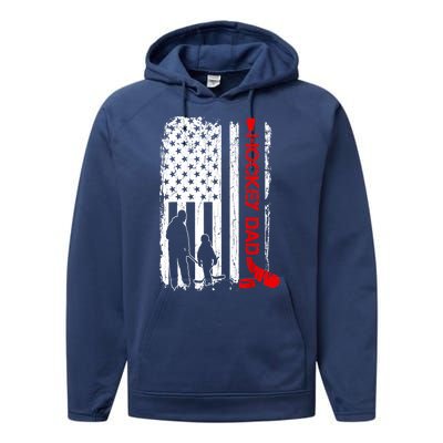 American Flag Hockey Dad Ice Hockey Gift For Winter Sports Performance Fleece Hoodie