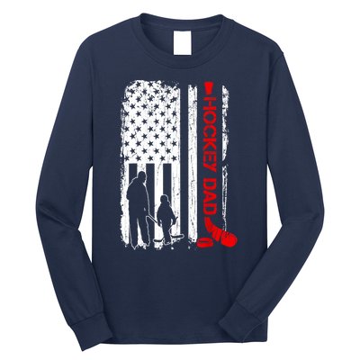 American Flag Hockey Dad Ice Hockey Gift For Winter Sports Long Sleeve Shirt