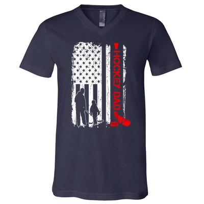 American Flag Hockey Dad Ice Hockey Gift For Winter Sports V-Neck T-Shirt