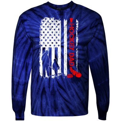 American Flag Hockey Dad Ice Hockey Gift For Winter Sports Tie-Dye Long Sleeve Shirt