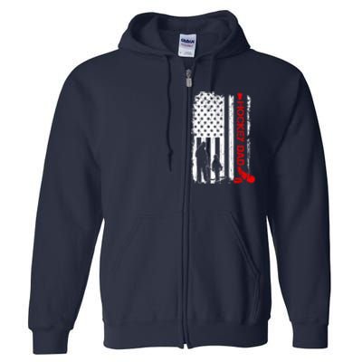 American Flag Hockey Dad Ice Hockey Gift For Winter Sports Full Zip Hoodie