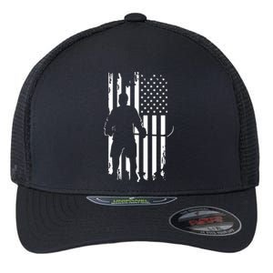 American Flag Hockey USA Patriotic Gift Flexfit Unipanel Trucker Cap