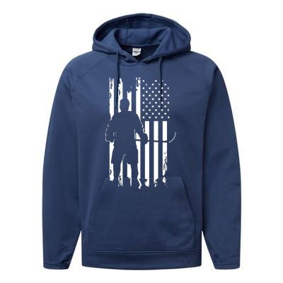 American Flag Hockey USA Patriotic Gift Performance Fleece Hoodie