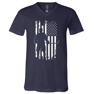 American Flag Hockey USA Patriotic Gift V-Neck T-Shirt