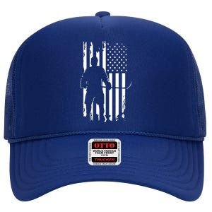 American Flag Hockey USA Patriotic Gift High Crown Mesh Back Trucker Hat