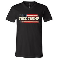 American Flag I Stand With USA Vintage Free Trump V-Neck T-Shirt