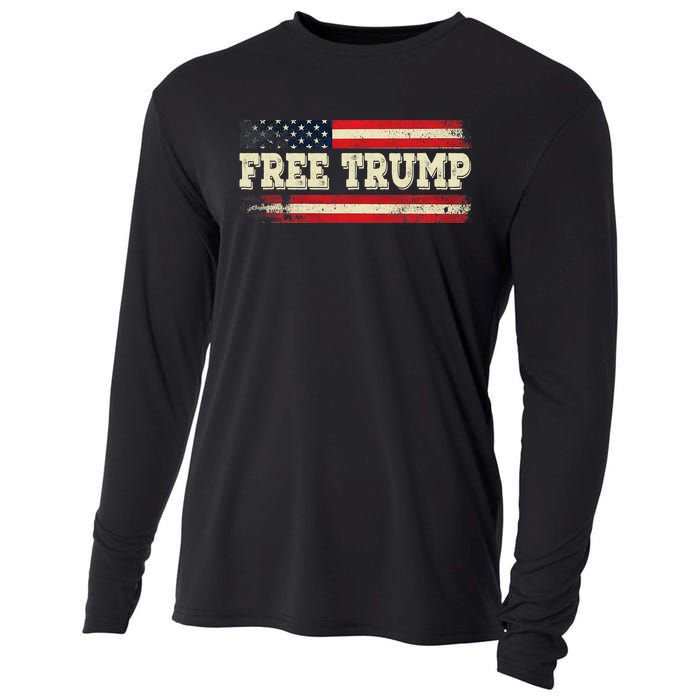 American Flag I Stand With USA Vintage Free Trump Cooling Performance Long Sleeve Crew