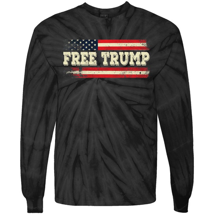 American Flag I Stand With USA Vintage Free Trump Tie-Dye Long Sleeve Shirt