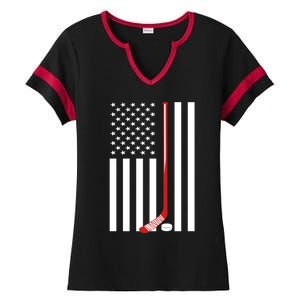 American Flag Ice Hockey Usa Patriotic Gift Player Gift Ladies Halftime Notch Neck Tee