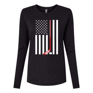 American Flag Ice Hockey Usa Patriotic Gift Player Gift Womens Cotton Relaxed Long Sleeve T-Shirt