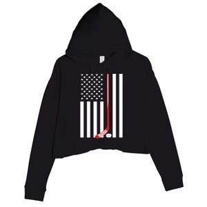 American Flag Ice Hockey Usa Patriotic Gift Player Gift Crop Fleece Hoodie