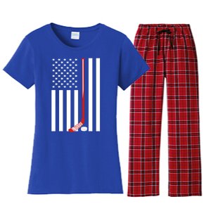 American Flag Ice Hockey Usa Patriotic Gift Player Gift Women's Flannel Pajama Set