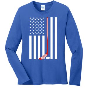 American Flag Ice Hockey Usa Patriotic Gift Player Gift Ladies Long Sleeve Shirt